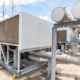 Side view of an industrial chiller or air conditioner on rooftop